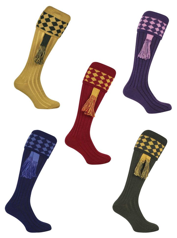 JACK PYKE Pair of Harlequin Shooting Socks with Garters 8 to 11 UK