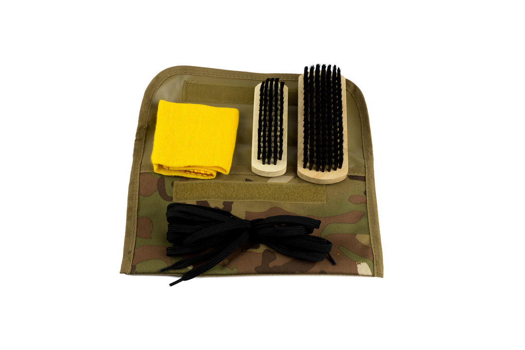 Web-Tex Military Boot Care Cleaning Kit 2 Brushes Duster Laces Original V-Cam Camouflage